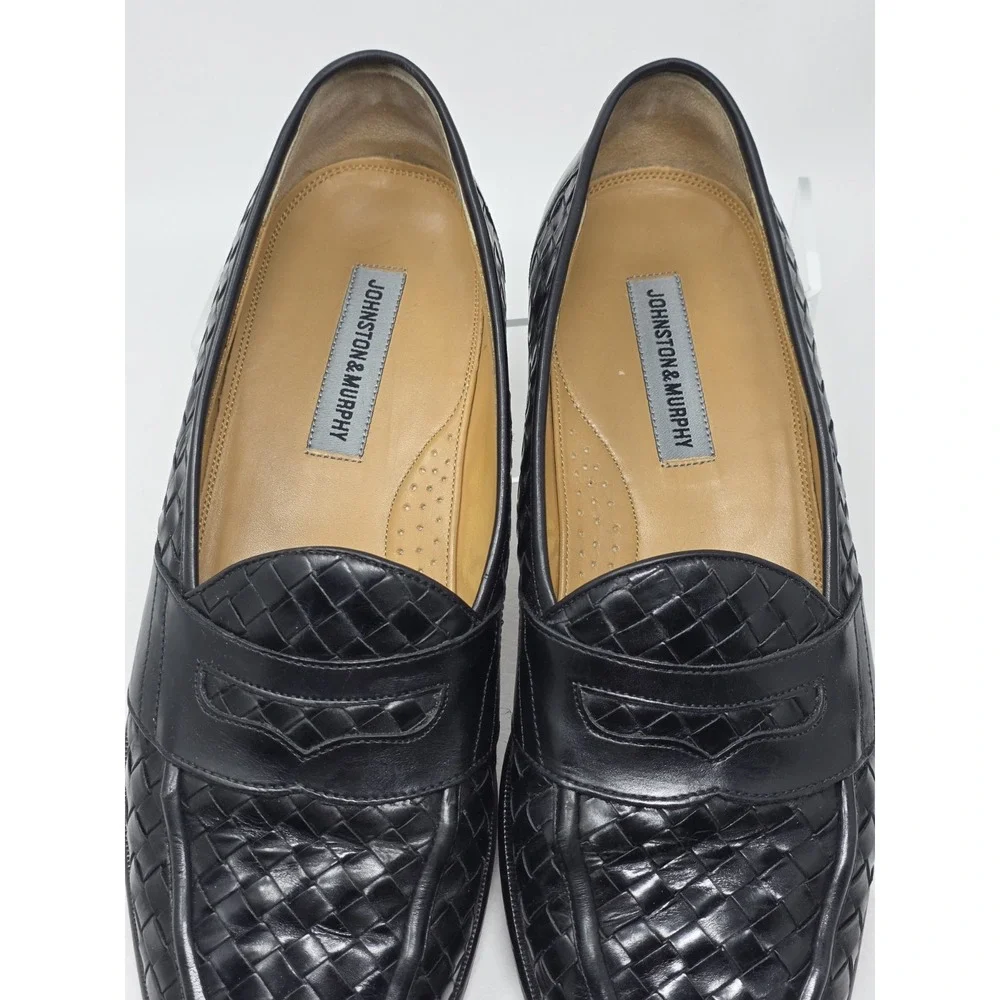 Vintage Johnston & Murphy Men Sz 13 Woven Leather Penny Loafers Crafted Classic